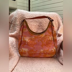 Kipling Nylon/Leather Pink and Orange Hobo Bag